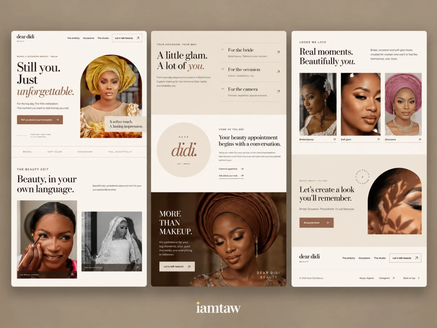 Dear Didi Beauty website mockup showing several page layouts