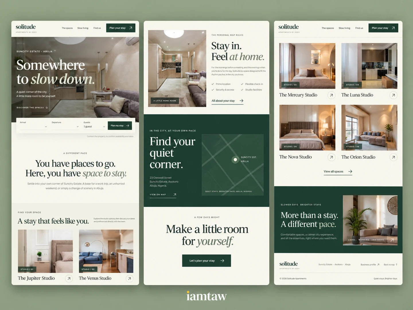 Solitude Apartments website mockup